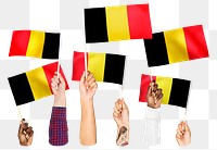 Hands waving png Belgian flags, transparent background