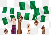 Hands waving png Nigerian flags, transparent background