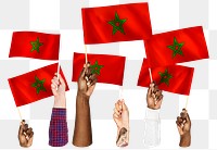 Hands waving png Moroccan flags, transparent background