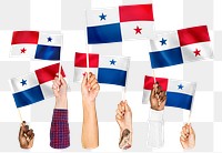 Hands waving png Panama flags, transparent background