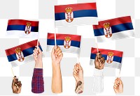 Hands waving png Serbian flags, transparent background