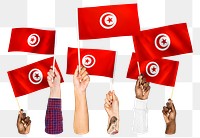 Hands waving png Tunisian flags, transparent background