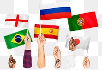 Hands waving  flags, transparent background