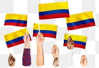 Hands waving png Columbian flags, transparent background