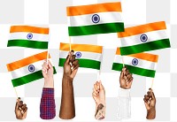 Hands waving png Indian flags, transparent background