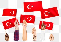 Hands waving png Turkish flags, transparent background