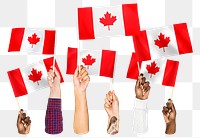 Hands waving png Canadian flags, transparent background