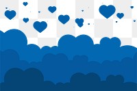 Png blue heart clouds element, transparent background