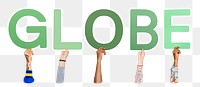 Globe word png element, transparent background