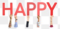 Happy word png element, transparent background