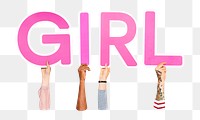 Girl word png element, transparent background