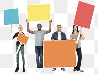 People with blank signs png element, transparent background