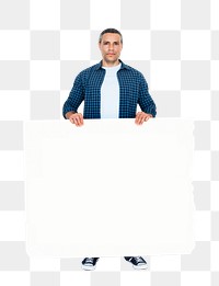 Png Man showing blank sign, transparent background