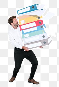 Png Businessman carrying binders, transparent background