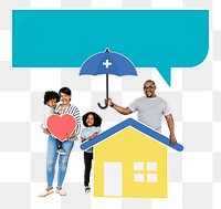 Png Family with home insurance protection plan, transparent background