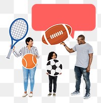 Png Sportive family with sports equipment, transparent background