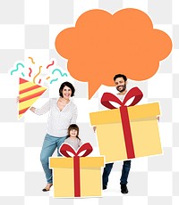 Png Happy family celebrating birthday, transparent background