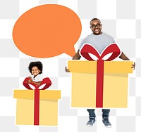 Png Father and son holding gift boxes, transparent background