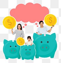 Png Happy family with savings for the future, transparent background