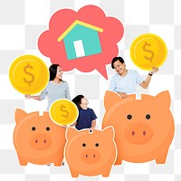 Png Happy family saving for their future house, transparent background