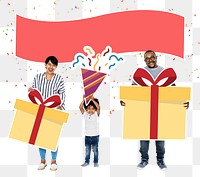 Png Happy family celebrating birthday, transparent background