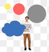 Png Guy holding blank cloud, transparent background