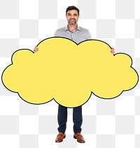 Png Businessman holding blank cloud, transparent background