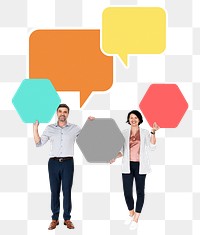 Png Business partners with blank speech bubbles, transparent background