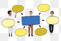 Businesspeople holding png mind maps, transparent background