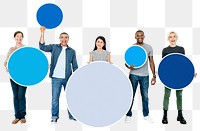 Png Diverse people holding round circles, transparent background