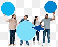 Png Diverse people holding blue circles, transparent background