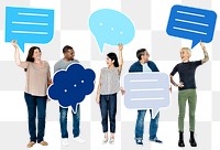 Png Diverse people holding speech bubbles, transparent background