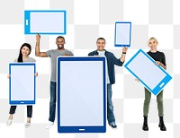 Png People holding digital tablet, transparent background