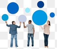 Png Diverse people holding blue circles, transparent background