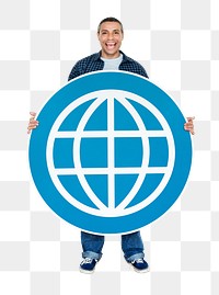 Png Man holding the www symbol, transparent background