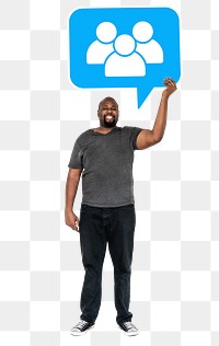 Png Man holding social community symbol, transparent background