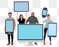 Png Diverse people with various digital device, transparent background