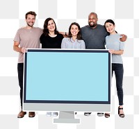 Png Diverse people with blank computer screen, transparent background