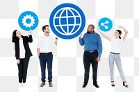 Png Happy diverse people holding internet icons, transparent background