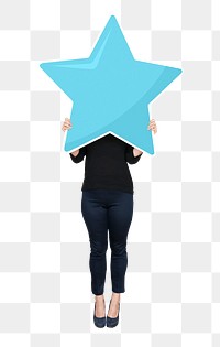 Png Woman holding star, transparent background