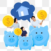 Png Happy family saving for their future house, transparent background