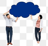 Png A man and woman holding cloud board, transparent background