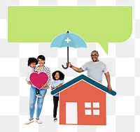 Png Family with home insurance protection plan, transparent background