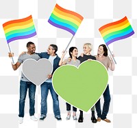 Png Group of people holding rainbow banners, transparent background