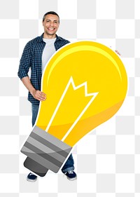 Png A man holding light bulb, transparent background