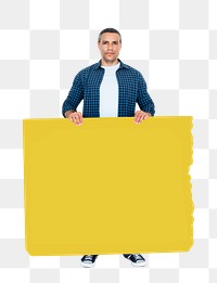 Png Man holding stand together banner, transparent background