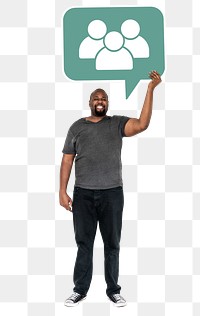 Png Man holding social media community symbol, transparent background