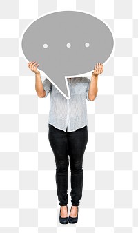 Png Woman holding speech bubble, transparent background