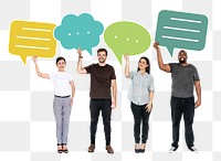 Png People holding colorful speech bubbles, transparent background