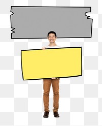 Png Happy man with blank banner, transparent background